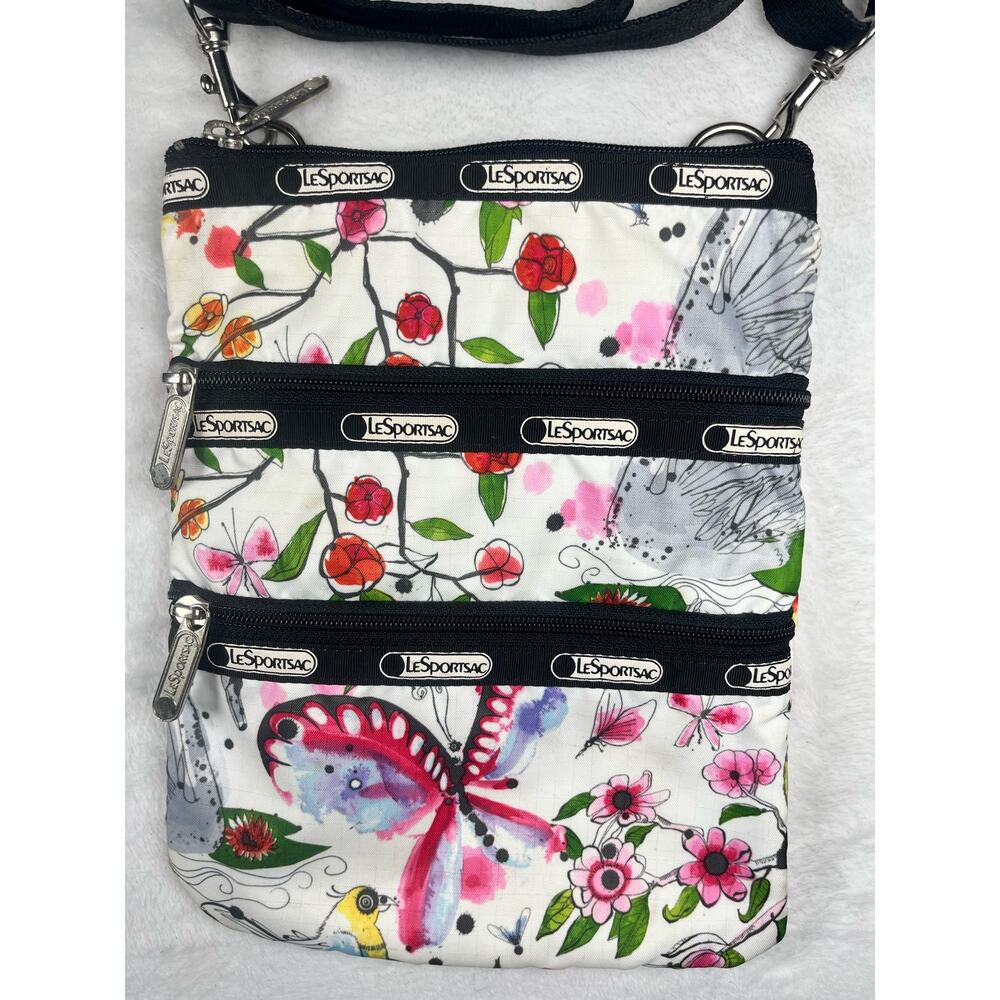 LeSportSac Crossbody Pocket Messenger Birds Flowers Butterfly Bag Handbag Purse